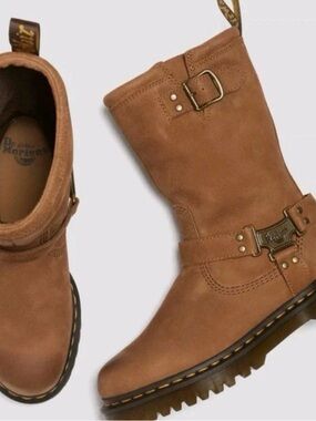 Dr. Martens Women's Anistone Hi Brown Leather Harness Boots